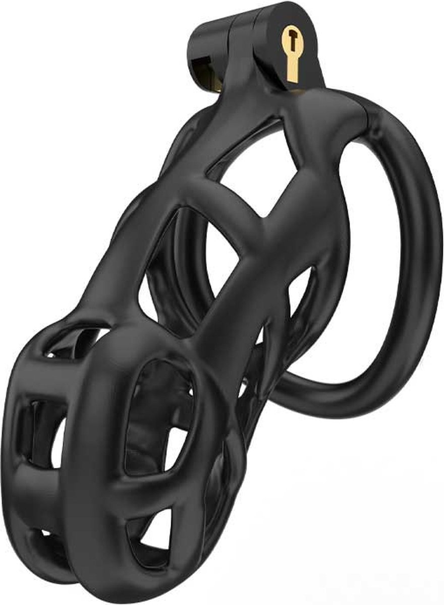 Peniskooi Zwart - Cock cage - Chastity Cage - Kunststof Peniskooi - Kuisheidskooi voor Mannen - Peniskooi met 5 Maten Penisringen - Peniskooi Zwart Maat M - Ø3.9 x 9.5 cm