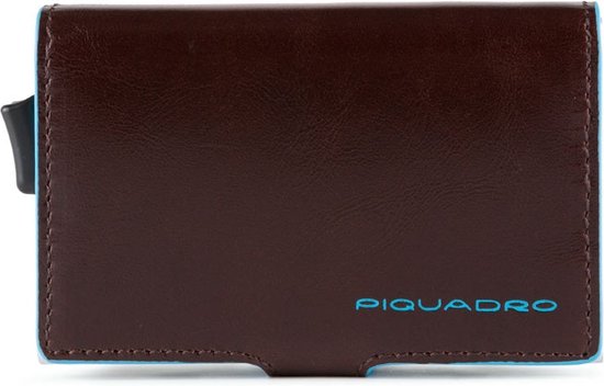 Piquadro Blue Square Credit Card Holder Case Mahogany