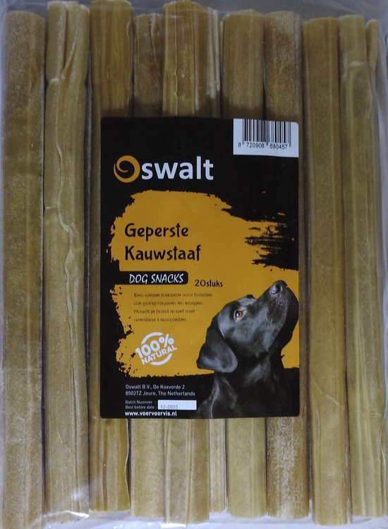 Oswalt Geperste Kauwstaaf - Runderhuid - Hondensnack - 20 Stuks - 25CM