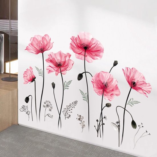 Runtoo Grote Bloem Muurstickers Kleurrijke Bloemen Muur Achtergrond Stickers voor Meisjes Slaapkamer Kwekerij Woonkamer Badkamer Home Decor
