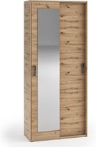 Stijlvolle kledingkast - Kledingkast met spiegel - Planken en ruimte om kleding op te hangen - 90 cm - Artisan kleur
