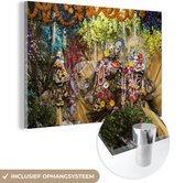 MuchoWow® Glasschilderij 90x60 cm - Schilderij acrylglas - Beeld van Krishna in Hindoetempel - Foto op glas - Schilderijen