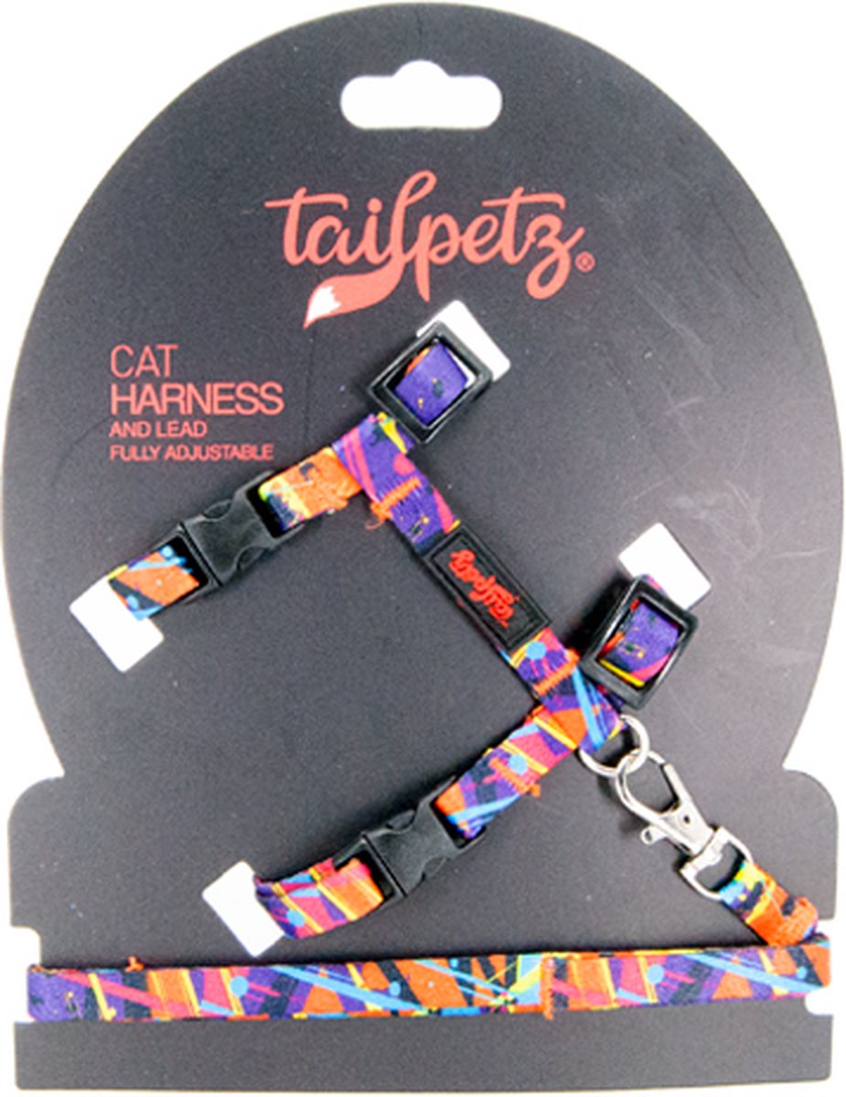 Tailpetz | Cat Harness & Lead -Splash| Kattentuigje en lijn - One Size Fully Adjustable - Set voor Katten - Kattenharnas - Kattentuig - Kat - Harnas - collar - tuig