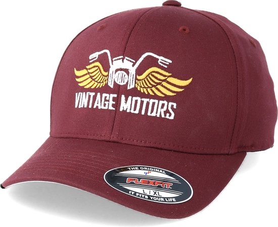 Hatstore- Vintage Motors Maroon Flexfit - Born To Ride Cap