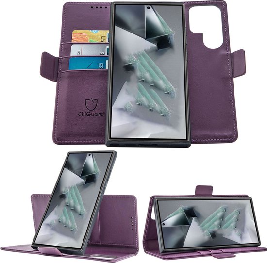 Foto: Geschikt voor samsung galaxy galaxy s24 ultra book case hoesje uitneembaar hoesje magnetische sluiting portemonnee paars