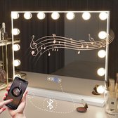 Bluetooth Make-upspiegel met Verlichting 15 LED-lampen Hollywood Spiegel met USB Oplaadpoort 3 Kleurtemperaturen Grote Make-upspiegel voor Tafelspiegels of Wandspiegel
