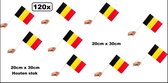 120x Zwaaivlaggetjes op houten stok Belgie 20cm x 30cm - Luxe zwaai vlaggetjes EK thema feest voetbal festival uitdeel Belgium