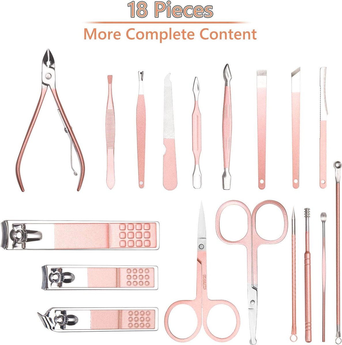 Goedkoopste 18-Delige Professionele Manicure & Pedicure Set - Roestvrij Staal - Inclusief Wenkbrauw Verzorgingsgereedschap en Luxe Lederen Etui