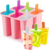 Siliconen ijslollyvormen, 6 gaten ijslollyset, geteste en BPA-vrije ijsvorm, voedselveilige ijspopmaker, ijslollyvorm met stokjes en druppelbescherming (roze)