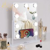 Hollywood Verlichte Make-upspiegel met Lichtkleuren - Professionele Cosmetische Spiegel - Instelbare Helderheid - Groot Spiegeloppervlak - Touchbediening - 9 LED-lampen