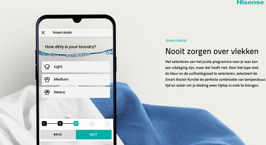 Hisense 3S Serie WF3S8043BW3/BLX - Wasmachine met Energielabel A -30% - 8kg - 72dB (A) - Steam Wash -1400 toeren - Power Wash 49' - ConnectLife - Inhoud Trommel 54 Liter
