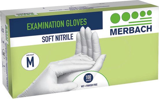 Merbach soft-nitrile handschoenen poedervrij, wit - Small- 10 x 100 stuks voordeelverpakking