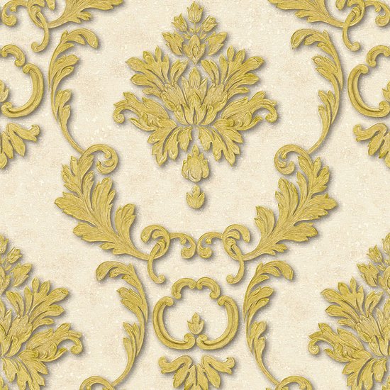 Papier peint baroque Profhome 324223-GU papier peint intissé légèrement texturé de style baroque or crème mat 5,33 m2