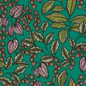 Bloemen behang Profhome 377547-GU vliesbehang glad met bloemen patroon mat groen rood paars zwart 5,33 m2