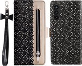 Portemonnee zwart goud wallet book-case rits hoesje Telefoonhoesje geschikt voor Samsung Galaxy A35