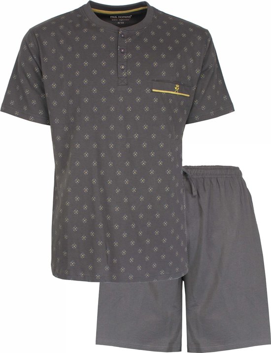 Paul Hopkins - Pyjama short homme - Design imprimé - Fermeture polo - Grijs- Taille 3XL