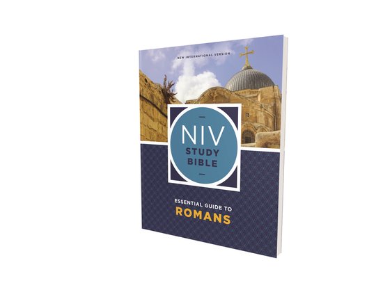 NIV Study Bible, Essential Guide to Romans, met afbeelding van de Olijfberg en de Gouden Poort in Jeruzalem.