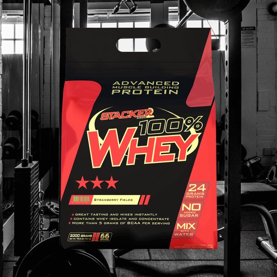 Stacker 2 100% Whey Protein Milkshake - Aardbei - Ephedra Vrij - 908 gram — afbeelding 3