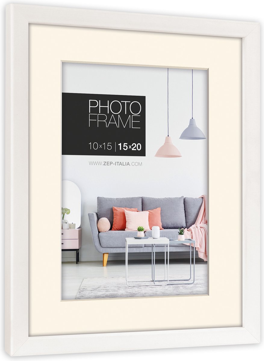 Zep Kunststof Fotolijst Edison Wit met Passe-Partout voor foto 15x20 / 20x30 cm - NP23W
