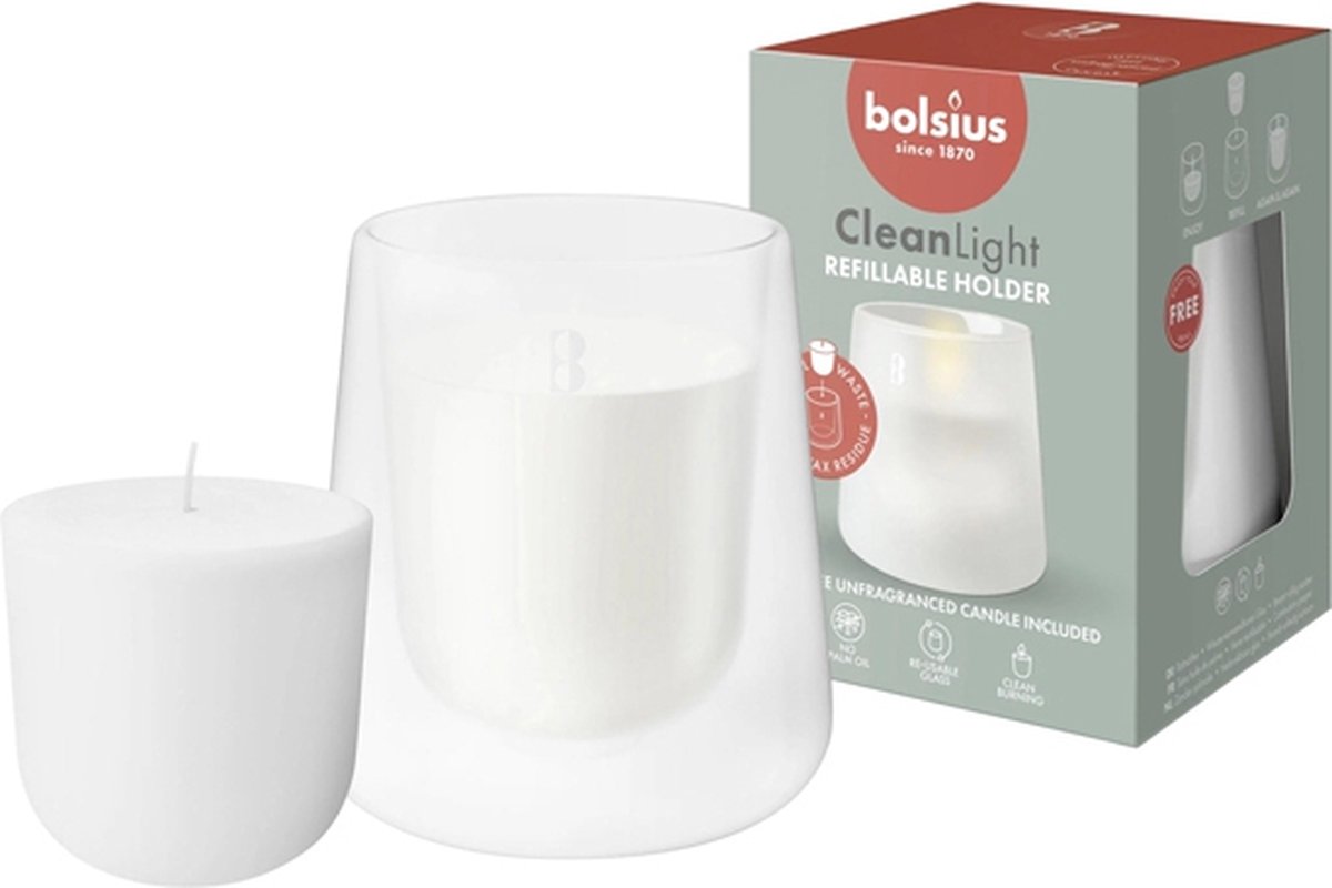 4 stuks Bolsius cleanlight transparant matglas 115/55 met vulling (20 uur) Geurloze vulling