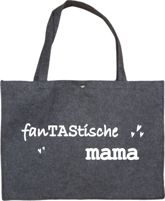 Voor Een FanTAStische Mama - Antraciet Vilten Tas A3 Met Drukknoop - Cadeautje Voor Mama -  Vilten Shopper - Antraciet Vilten Tas Met Hengsels En Sluiting A3 Formaat