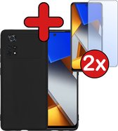 Hoesje Geschikt voor Xiaomi Poco X4 Pro 5G Hoesje Siliconen Case Hoes Met 2x Screenprotector - Hoes Geschikt voor Xiaomi Poco X4 Pro 5G Hoes Cover Case - Zwart