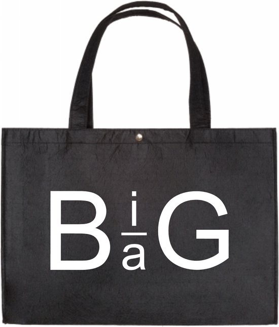 Big Bag - Zwarte Vilten Shopper A3 - Grote Tas - Cadeau Vilten Tas - Zwarte Vilten Tas Met Hengsels A3 Formaat