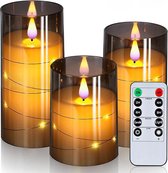 LED Kaarsen Met Afstandsbediening - Bewegende Vlam - Elektrische Kaarsen - Op Batterijen - Dimbaar en Timer Functie - Set van 3 stuks