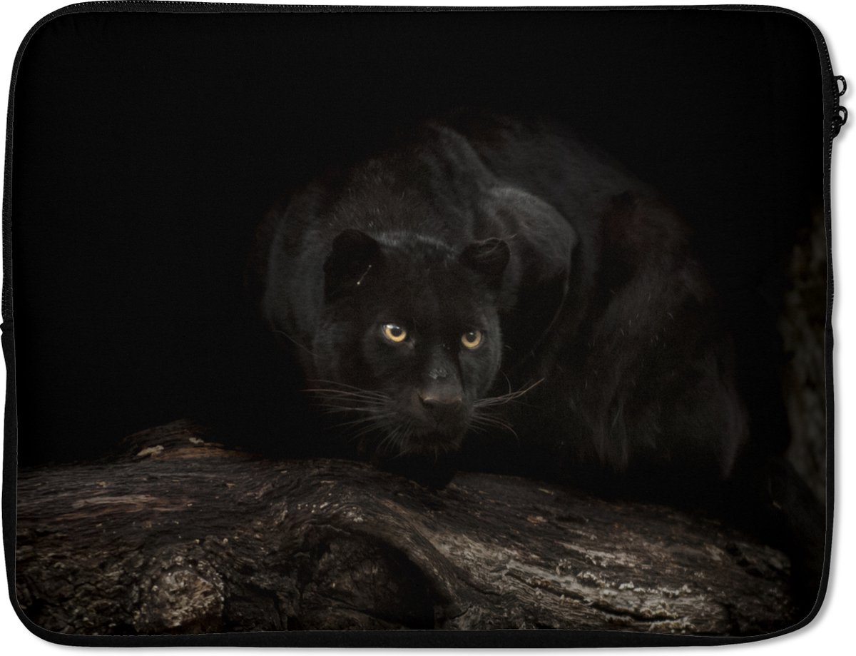Laptophoes 17 inch - Panter - Bos - Ogen - Laptop sleeve - Binnenmaat 41x28 cm - Zwarte achterkant