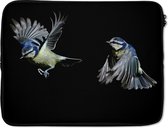 Laptophoes 17 inch - Vogels - Veren - Zwart - Laptop sleeve - Binnenmaat 42,5x30 cm - Zwarte achterkant