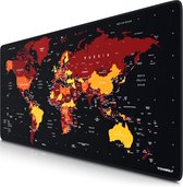 Gaming muismat, 900 x 400 mm, grote bureauonderlegger, precisie en snelheid, rubberen onderkant, antislip, duurzaam, waterafstotend, wereldkaart, zwart-rood