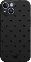 HappyCase Hoesje met leuke Hartjes Zwart Print Geschikt voor iPhone 15 | Flexibel TPU | Stijlvolle Back Cover