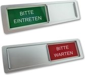 Schuifbordje met "Bitte Eintreten-Bitte Warten" in een zilverkleurig kunststof schuifprofiel ca. 178x50mm - 5 Stuks