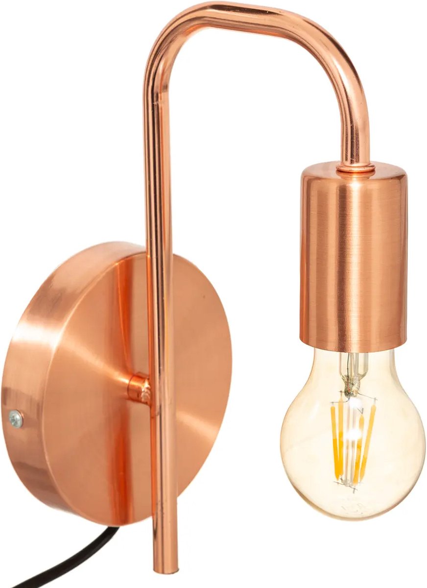 Atmosphera wandlamp 12 x 25 cm - koper kleur - E27 fitting - muur montage - metaal - huisk