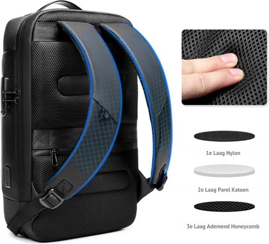 M1 Waterdichte Rugzak - Schooltas - Laptop Tas 15.6 inch - Voor Dames en Heren - Zwart - USB