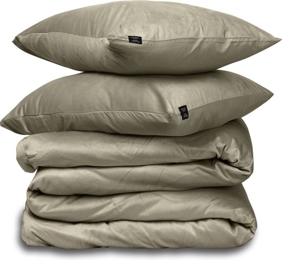 Housse de couette Velvet Couture - Velours - Housse de couette - 240x200/220 cm - Double - Taupe - bande à enfiler - Velvet Soft - Fini avec des boutons pression