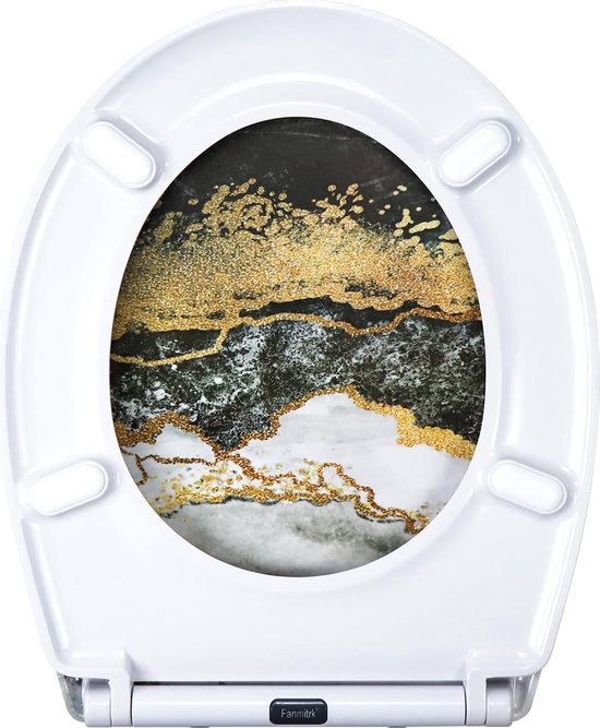 Fanmitrk Wc-bril met softclosemechanisme, toiletdeksel met snelsluiting, duroplast wc-deksel, montage van bovenaf, toiletbril met motief