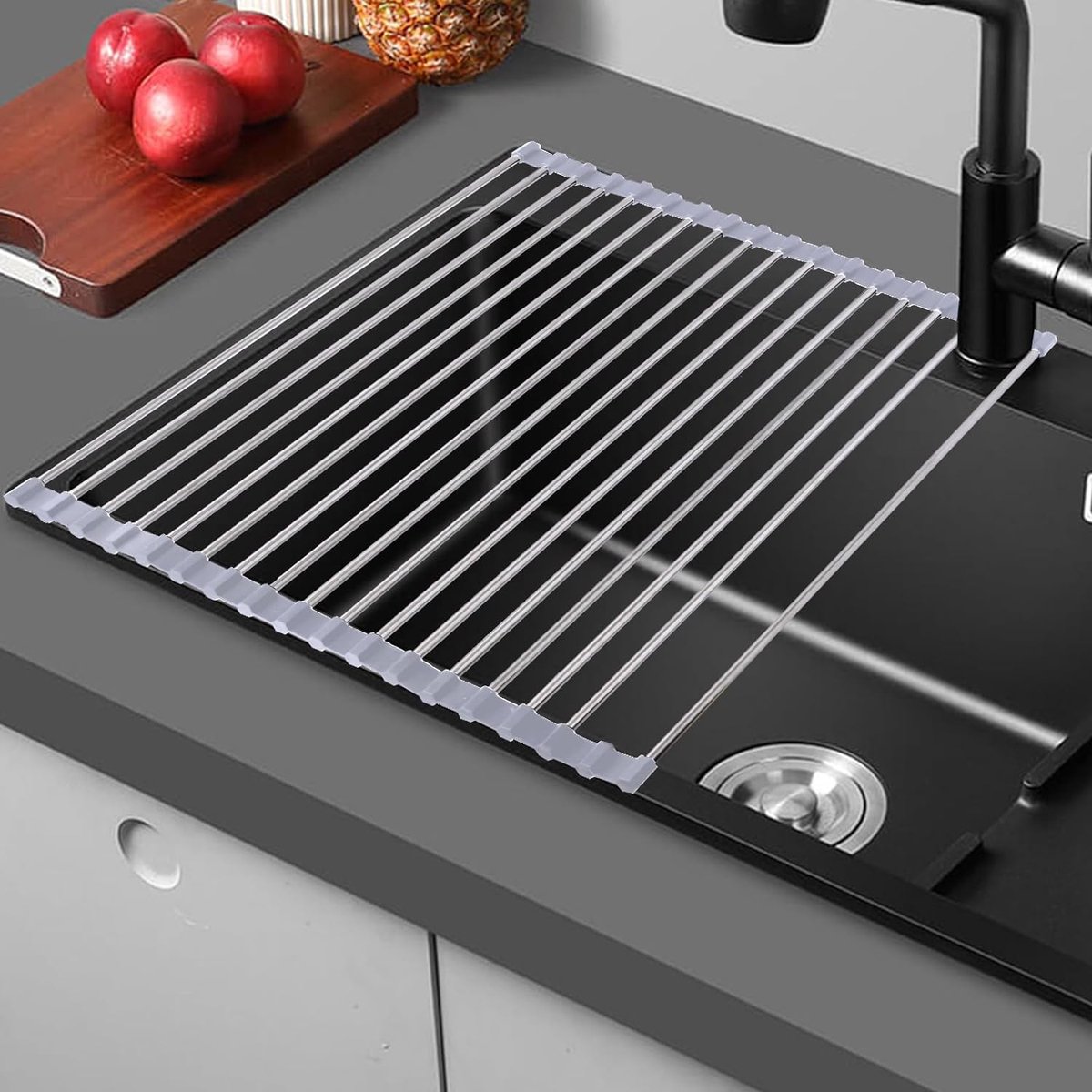 Goedkoopste Afdruiprek, 43 x 35 cm, spoelbak-organizer, 18 buizen, roestvrij staal, afdruiprooster, spoelorganizer, keuken voor borden, kommen, kopjes, fruit, groenten (grijs