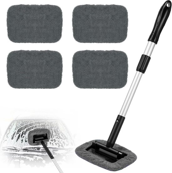 Brosse De Lavage Voiture Manche Télescopique - Nettoyeur Pare-Brise Avec Microfibre - Outil Nettoyage Vitres Extensible