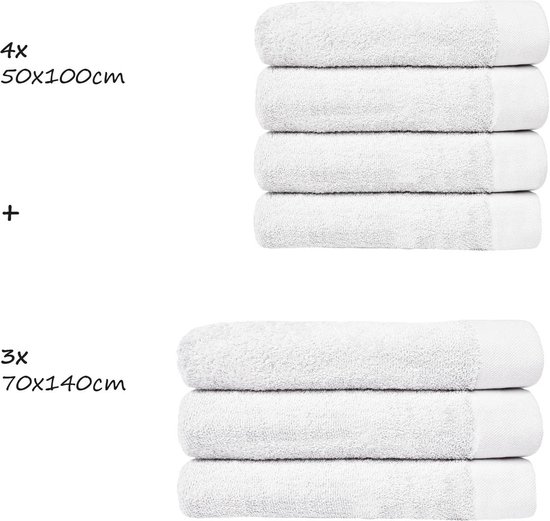 HOOMstyle Badgoedset Aanbieding 4x Handdoek 50x100cm & 3x Badlaken 70x140cm - Voordeelset - Wit