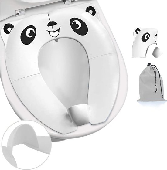 Foto: Ychee panda toiletbril voor kinderen opvouwbaar in opberg tasje wc bril verkleinen zindelijkheidstraining wc trainer handig voor onderweg reizen kleur wit