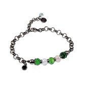 Bracelet Femme - Acier Inoxydable Poli - Bracelets à maillons Ronds avec Cristaux Verts - Ajustable