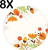 BWK Luxe Ronde Placemat - Getekende Lente Bloemen Achtergrond - Set van 8 Placemats - 50x50 cm - 2 mm dik Vinyl - Anti Slip - Afneembaar