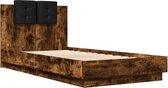 vidaXL - Cadre de lit - avec - tête de lit - décoré - bois - fumé - chêne - 90x190 - cm