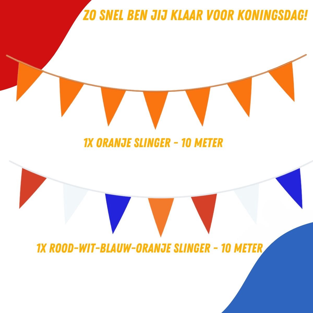 Oranje Slingers Vlaggenlijn Oranje Versiering Oranje Vlaggetjes EK WK Koningsdag Oranje Feest Artikelen 20 Meter — afbeelding 2