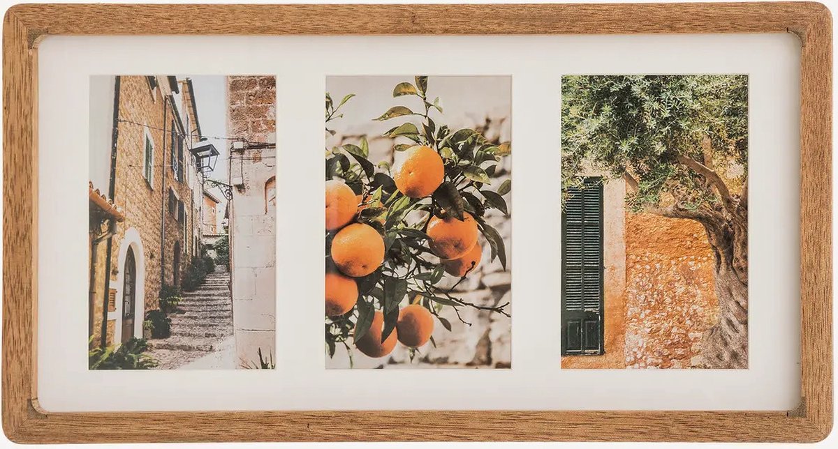 Atmosphera Collage fotolijst voor 3x foto - voor 10 x 15 cm fotos - Mango hout - beige - 40 x 21 cm