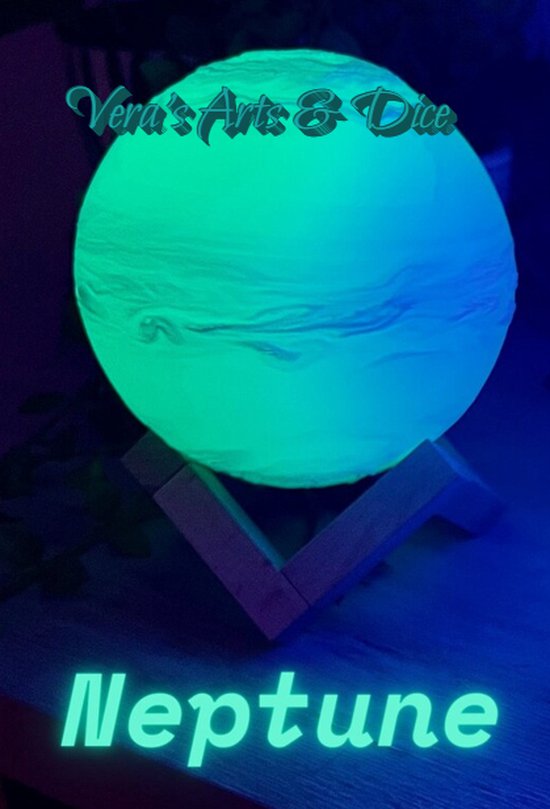 Neptunus Lamp | Vera's Arts & Dice | 16 Verschillende Kleuren | Planeet Lampen | LED Lamp | Oplaadbaar Dimbaar Stroboscoop Effect Mogelijk Aanraak Gevoelig Afstandsbediening | 3D Print Handmade | Lampen Sfeerverlichting | Slaapkamer Woonkamer