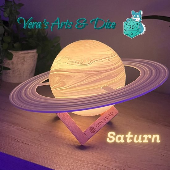 Saturnus met Ringen Lamp | Vera's Arts & Dice | 16 Verschillende Kleuren | Planeet Lampen | LED Lamp | Oplaadbaar Dimbaar Stroboscoop Effect Aanraak Gevoelig Afstandsbediening | 3D Print Handmade | Lampen Sfeerverlichting | Slaapkamer Woonkamer