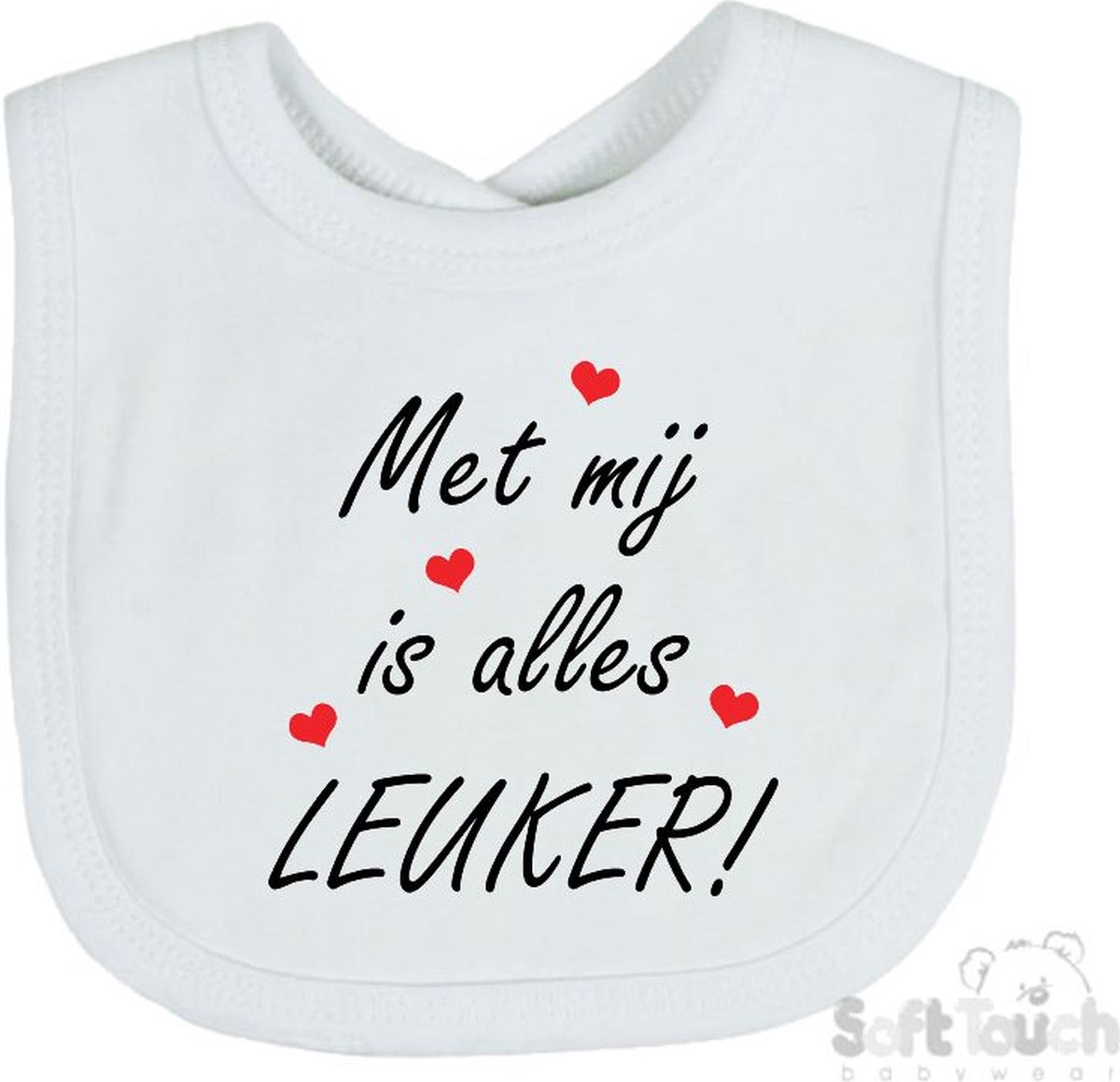 Goedkoopste Soft Touch Slabber Slabbetje Slab Met mij is alles leuker! Unisex Katoen Wit/zwart/rood Maat 33x22 Cm