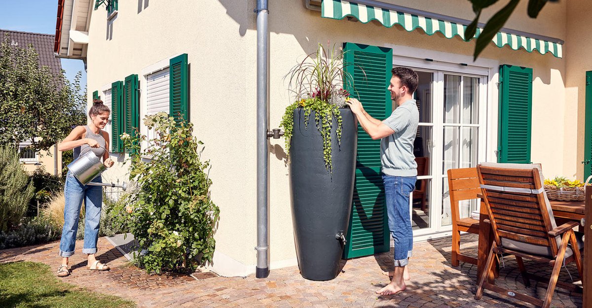 Garantia 2in1 waterreservoir 300 liter grafietgrijs incl. plantschaal